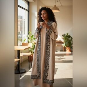 Solitaire | Boho Floral Embroidered Duster Cardigan Faux Suede Size XL